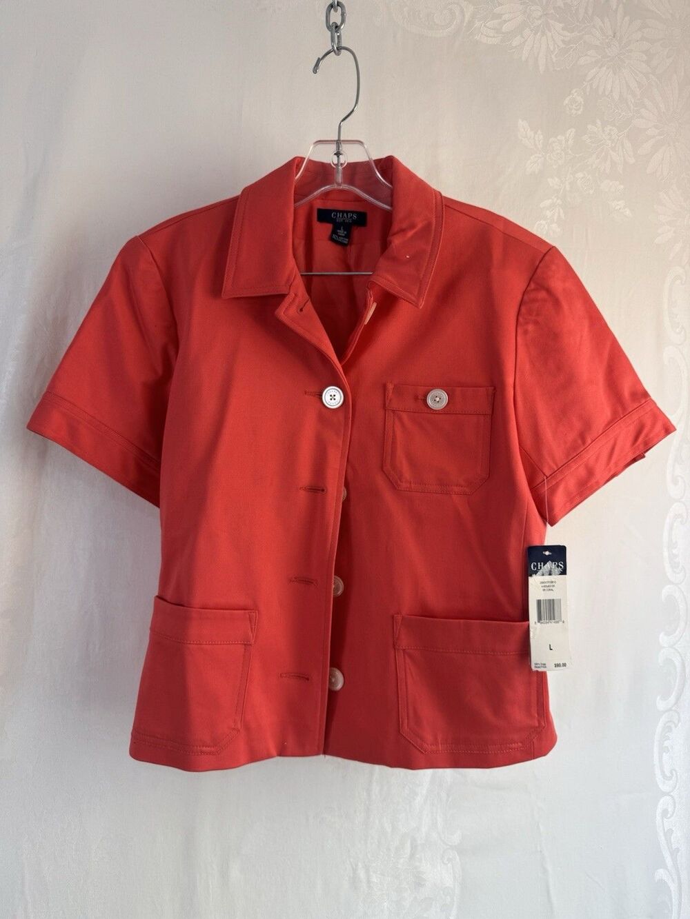 Chaps Button Up Coral Short sleeve Top Large New With Tags